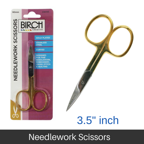 BIRCH Needlework Scissors Gold Plated S/Steel Blades 90mm (3.5"Inch) - 018193