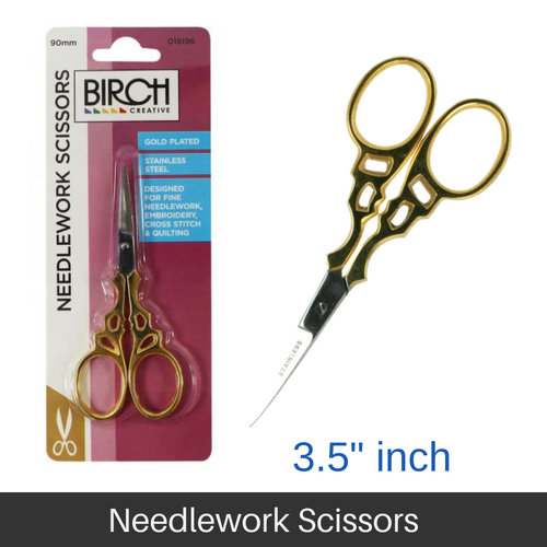 BIRCH Needlework Scissors Gold Plated S/Steel Blades 90mm (3.5"Inch) - 018196