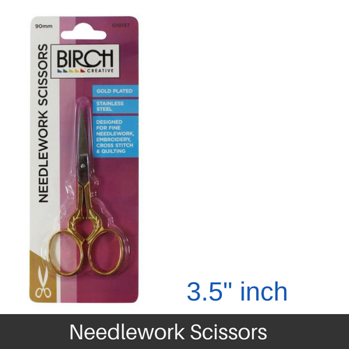 BIRCH Needlework Scissors Gold Plated S/Steel Blades 90mm (3.5"Inch) - 018197