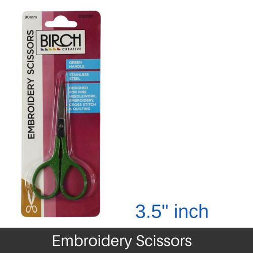 BIRCH Embroidery Scissors S/Steel Blades Green Handle 90mm (3.5"Inch) - 018200