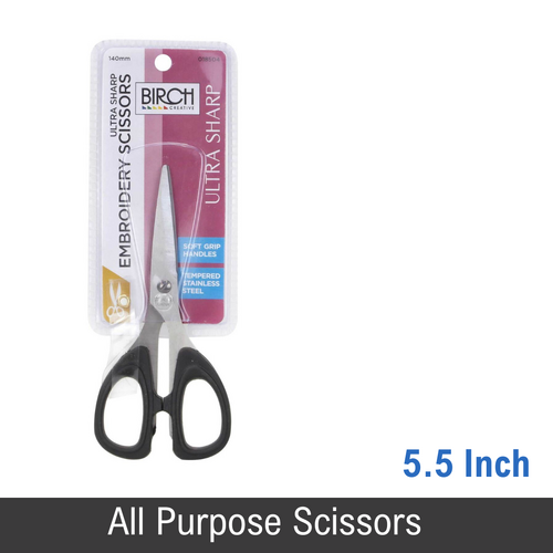 BIRCH All Purpose Soft Scissors Tempered S/Steel Blades Soft handle 140mm (5.5"Inch ) - 018504