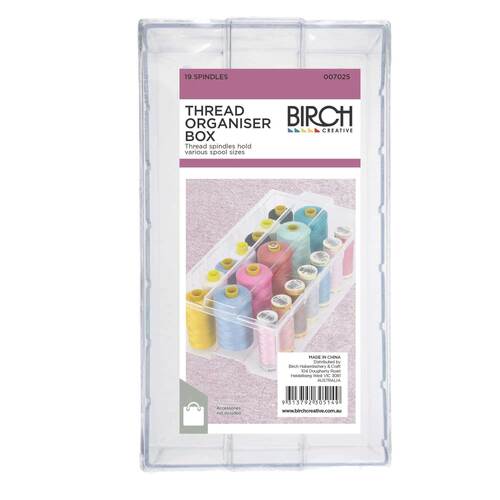 BIRCH Thread Organiser Box Storage 19 Spools Holds Various Sizes Stackable - Clear