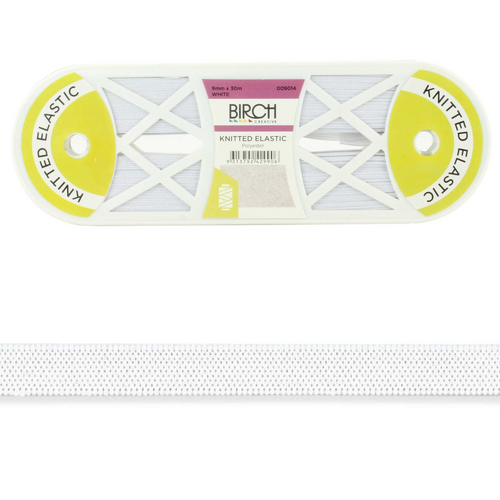Birch Elastic Knitted Elastic 9mm x 30m White Polyester Elastane Blend Bulk Roll - 009014