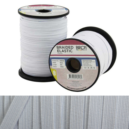 Birch Elastic Braided Roll 6mm x 150m White 100% Polyester Bulk Roll - 009035