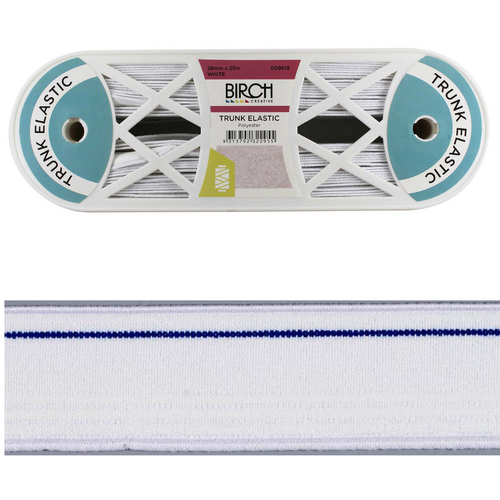 Birch Elastic Plain Trunk/Underwear 28mm x 25m White 100% Polyester Quality Elastic Bulk Roll - 009619