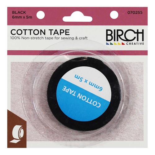 Cotton Tape Birch Non-Stretch 6mm x 5m | 070255 | Black 
