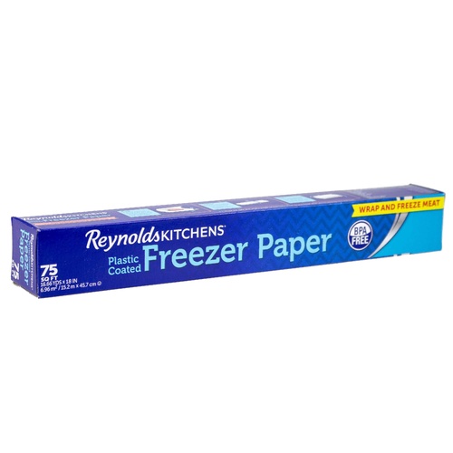 Reynolds Freezer Paper 75 457mm wide x 15.2 metre roll in box. Plastic coated.