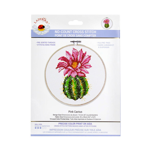 Lady Bird No Count Cross Stitch Kit 15.2cm PINK CACTUS - MC240.062