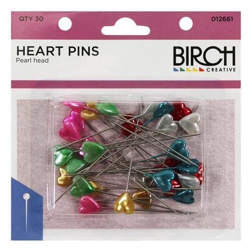 Birch Heart Shaped Pearl Head Pins - 30 Pack
