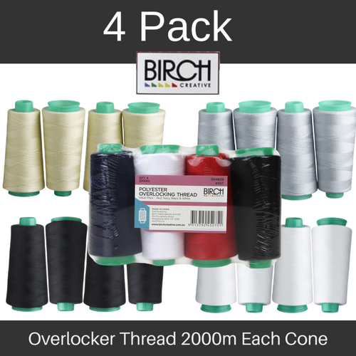 Birch Overlocker Thread 2000m Each Cone - 4 Pack