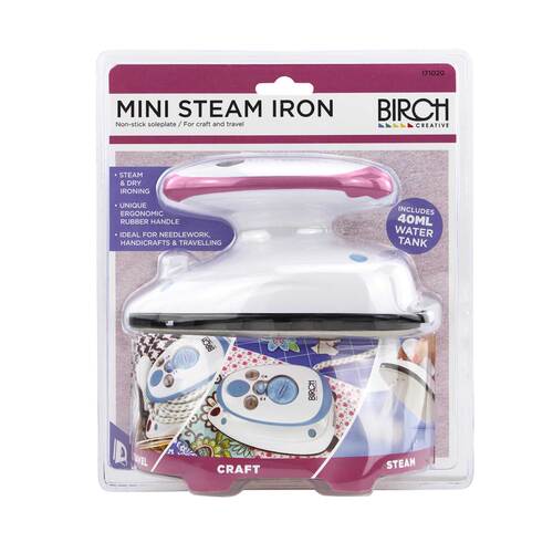 BIRCH Mini Steam & Dry Iron Ideal for Craft, Travel, Needlework, Dressmaking Non Stick Soleplate