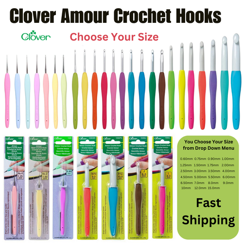 Clover Amour Crochet Hook Ergonomic Grip 0.6mm - 15.0mm Sizes Available - Choose Your Size