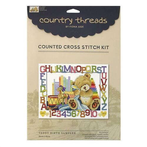 Country Threads TEDDY BIRTHDAY SAMPLER Counted Cross Stitch Kit 30x40cm - FJ-3007