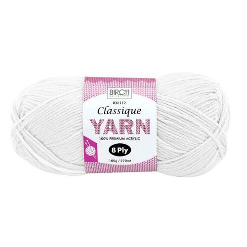 Birch Classique Yarn 100% Acrylic 100g Ball 8ply - White
