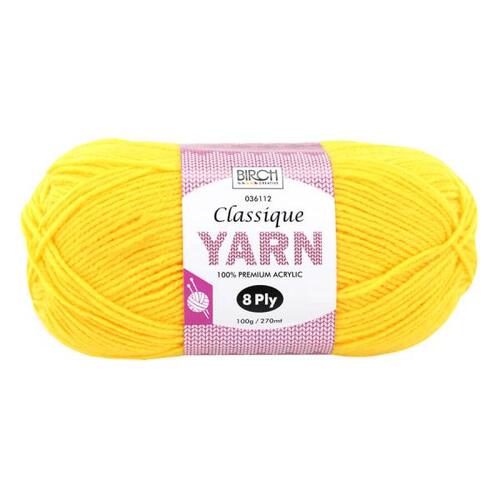 Birch Classique Yarn 100% Acrylic 100g Ball 8ply - Sunny Yellow