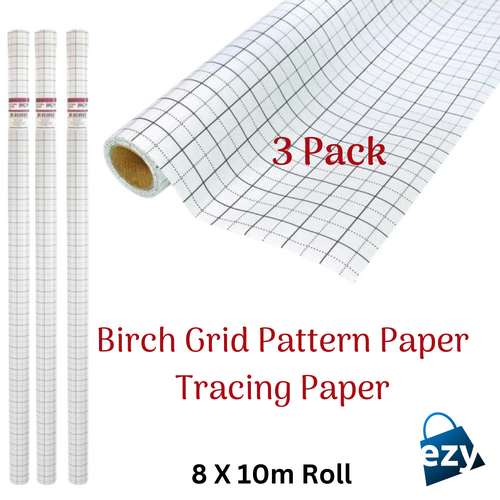 3 X Birch GRID Pattern Paper 80cm x 10m Roll, Pattern Tracing Paper 024077 - Grid