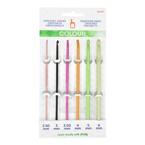 Pony Crochet Hooks Set 15cm 2.5, 3.0, 3.5, 4.0, 5.0, 6.0cm Assorted Colours - S44720