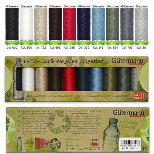 Gutermann rPet Sew-All 100m Thread 10 Reels 100% Recycled Polyester - 731138-1