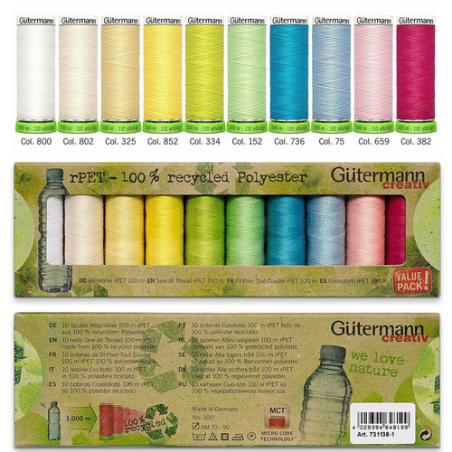 Gutermann rPet Sew-All 100m Thread 10 Reels 100% Recycled Polyester - 731138-2