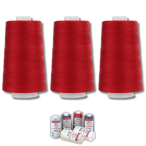 3 x Birch 3000m Cotton Overlocking Overlocker Thread - Red