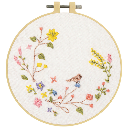 Make It Printed Embroidery Hand Stitching Kit 12.9 x 11.9cm - BIRD ON A BRANCH