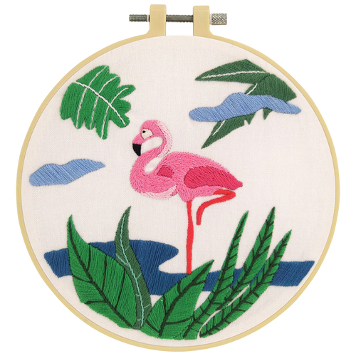 Make It Printed Embroidery Hand Stitching Kit 13.5 x 13.3cm - FLAMINGO