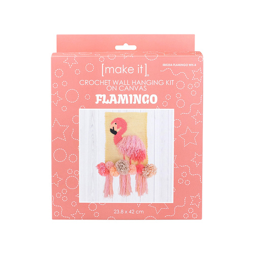 Make It Crochet Wall Hanging Kit 23.8cm x 42cm, Kids Fun Arts & Crafts 585254 - Flamingo Design