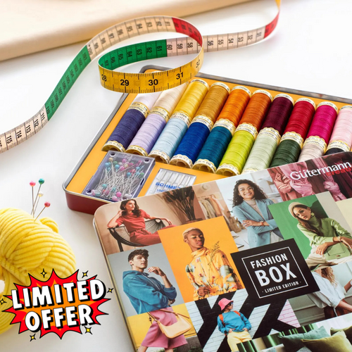 Gutermann Sew All Thread Set - 20 x 100m Reels Mixed Fashion Colours With Needles, Pins &Tape Measure - 799785