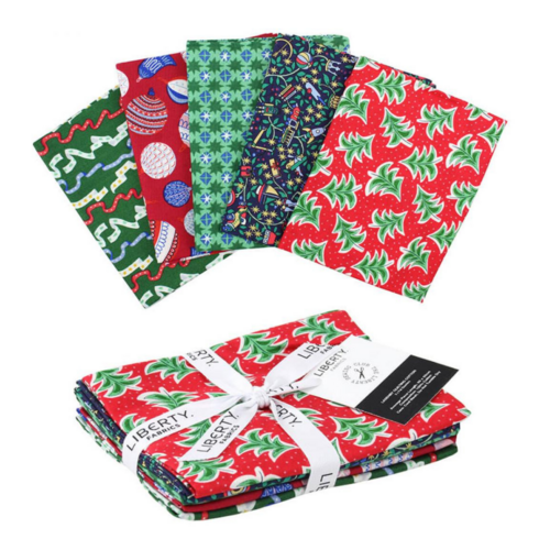 Liberty Merry & Bright Fabric Fat Quarters Bundle 100% Cotton 5 Colours - 643024A