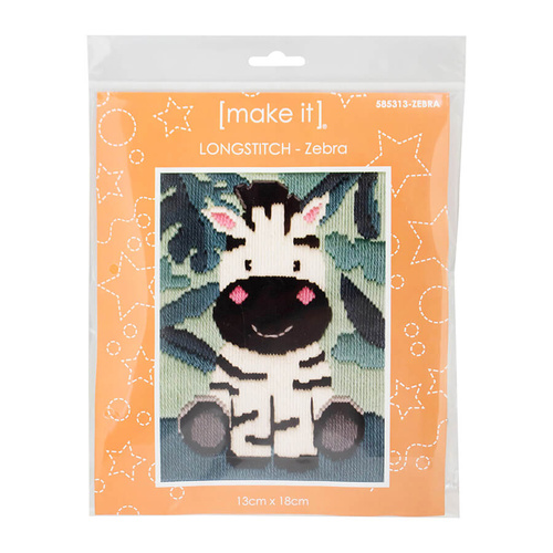 Make It Long Stitch Craft Kit Canvas 13 x 18cm | Zebra