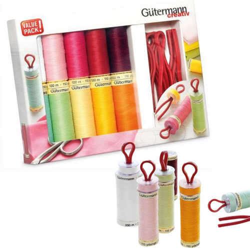 Gutermann Sew-All 100% Polyester Sewing Thread - 10 x 100m Reels With 10 Bobbin Clips - 734565