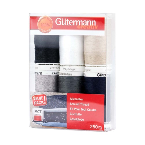 Gutermann Quilting Sewing Thread Set - 6 x 250m Reels - 734000 - COL 1