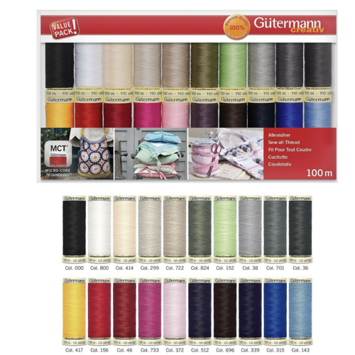 Gutermann Sew-All 100% Polyester Sewing Thread - 20 x 100m Reels - 734609-1