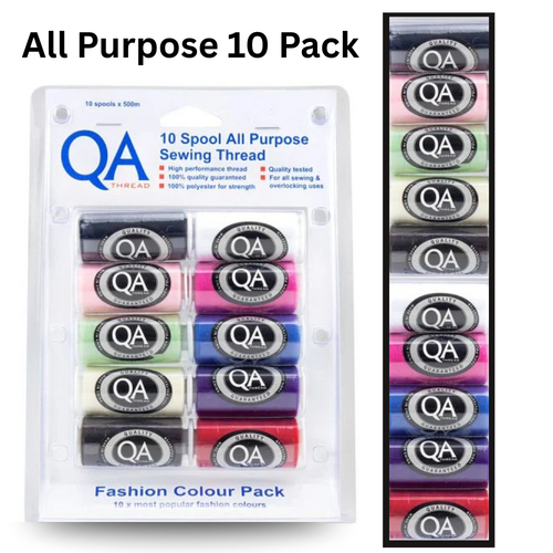 QA Thread 10 Spool x 500m All Purpose Sewing Thread 100% Polyester - N4120.P2