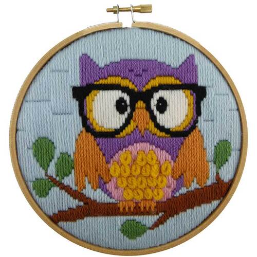 Make It Longstitch Kit 15cm x 15cm, Kids Fun Arts & Crafts 585205 - Owl Design