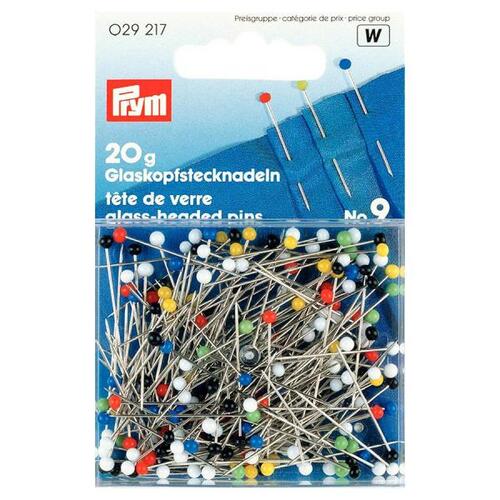 Prym Glass-Headed Pins Metal Assorted Colours  0.60 x 30 mm 029217 - 20 Grams