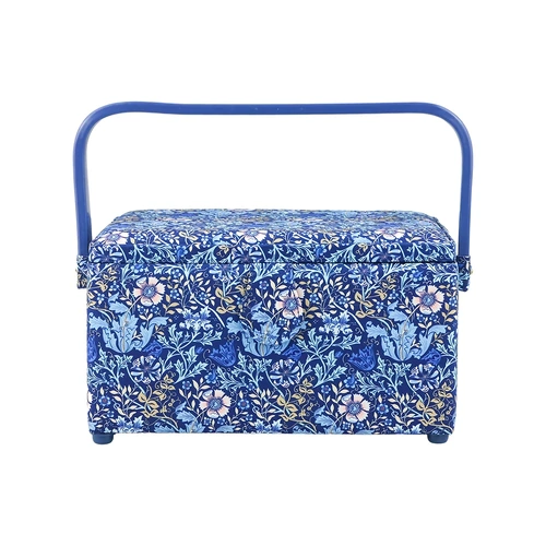 Medium Sewing Basket Box With Floral Pattern, Button Enclosure Hobby Lightweight & Portable For Sewing Accessories |17.8cmx24.5cmx14.5cm | HGCMP.674