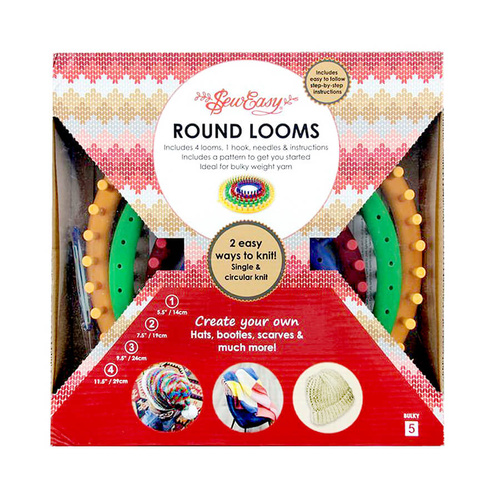4 Size Round Knitting Looms Set With Hook, Needle & Instructions "SEW EASY" | Size 14,19,24,29cm | - KCN021