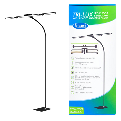Triumph LED Floor Desk Lamp Tri-Lux 1500LMS Dimmer Remote Desk Clamp Timer Multi-Utility| Black | OD003.B