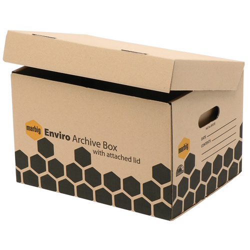 Marbig Enviro Archive Storage Box Brown With Attached Lid BULK BUY - 10 Pack