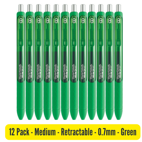 Papermate Inkjoy Gel Pens Retractable Medium 0.7mm GREEN 1953517 - 12 Pack