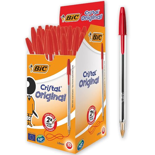 BIC Cristal Ballpoint Pen Medium 1.00mm RED 8127971 - 50 Pack