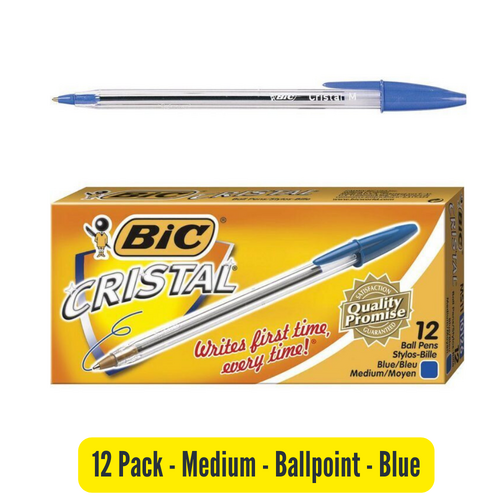 Bic Ballpoint Cristal Medium Point Pen BLUE 954376 - 12 Pack