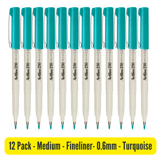 Artline Marker 210 Fineliner Pen Medium 0.6mm TURQUOISE 121023 - 12 Pack