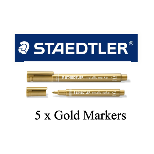 5 x Staedtler Metallic Gold Marker, Ideal for Scrapbooking & Greeting Cards- Gold