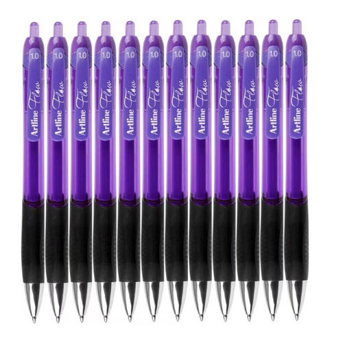 Artline Flow Retractable Ballpoint Pen 187106 Smooth Medium PURPLE - 12 Pack