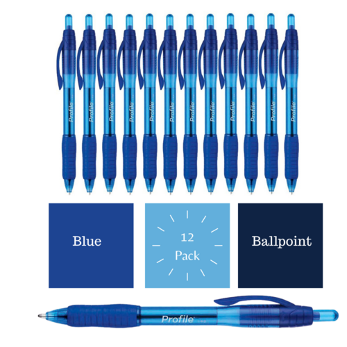 Papermate Profile Ballpoint Pen 1.4mm Retractable Softgrip BLUE - 12 Pack