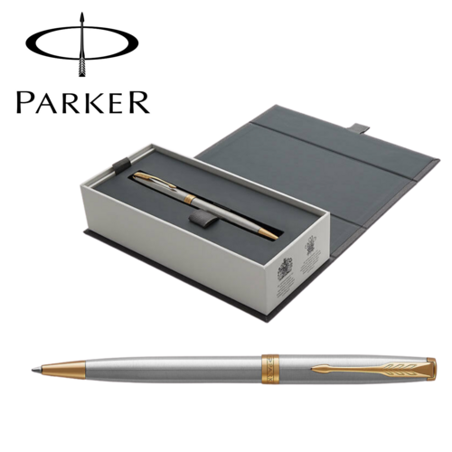 Parker Sonnet Stainless Steel Ballpoint Pen Gold Trim Gift Boxed
