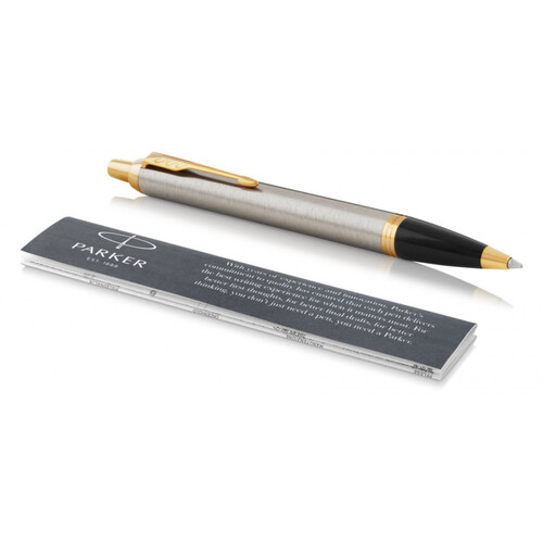 Parker IM Ballpoint Pen Brushed Metal With Gold Trim Gift Boxed