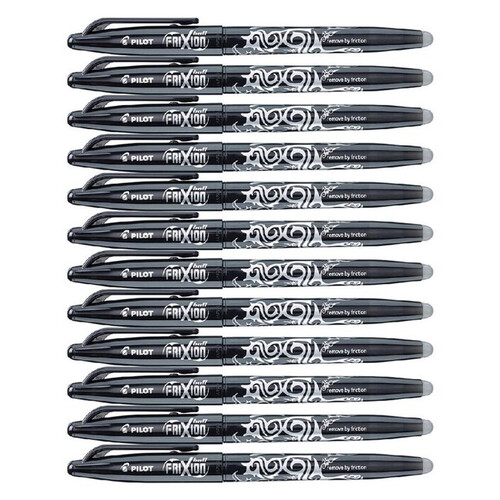 BLACK Pilot Frixion Gel Ball Pen Erasable 0.7mm BL-FR7-B - 12 Pack